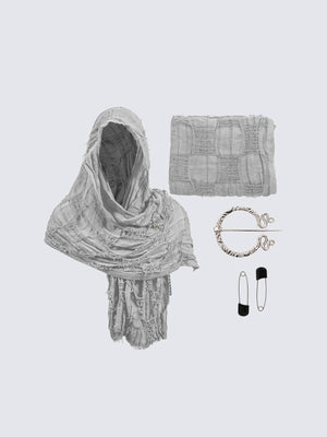 Set de bufanda capucha desgastada con broche – Gris claro, set plano | XoKool