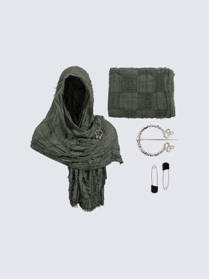 Bufanda capucha – Verde oliva, set plano | XoKool
