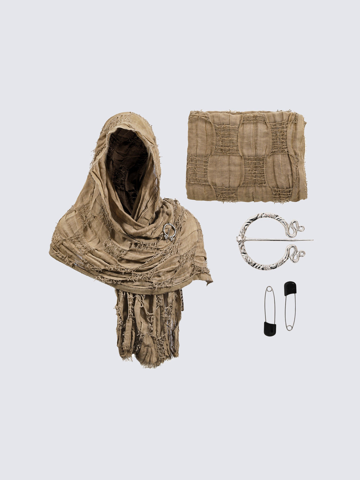 Set de bufanda capucha desgastada con broche – Arena, set plano | XoKool
