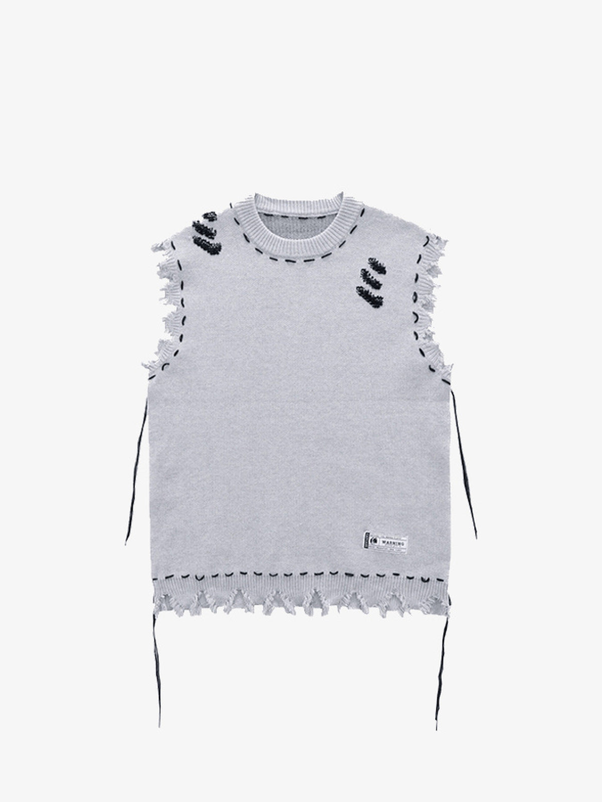 Distressed Strickweste mit ausgefranstem Saum – Hellgrau, Vorderansicht flach | XoKool