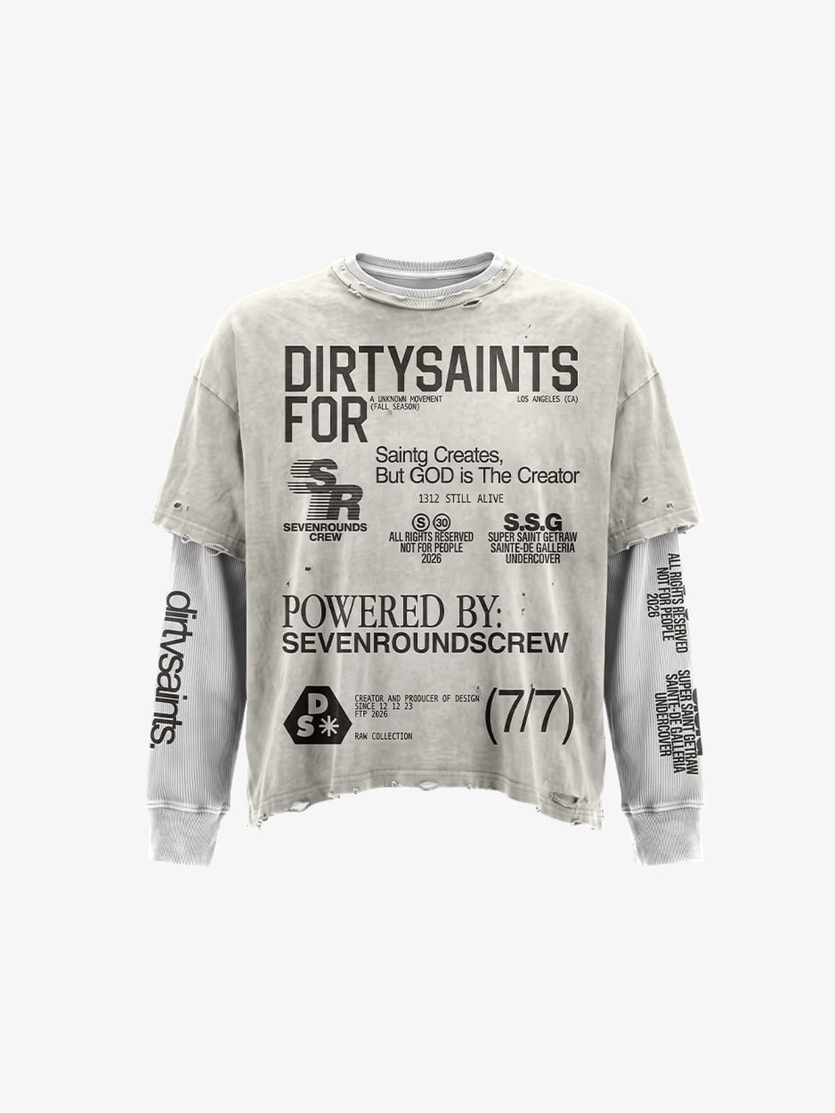 Distressed Longsleeve im Layered-Look mit Schriftzug – Render von vorne | XoKool