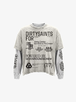 Distressed Layered Long Sleeve Shirt with Text Print – Front render | XoKool