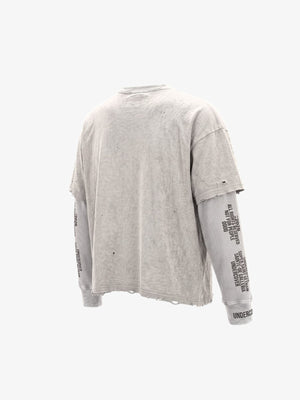 Distressed Layered Long Sleeve Shirt with Text Print – Side/back render | XoKool