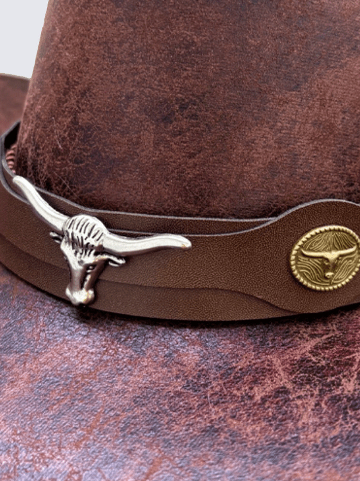 Western cowboy hat – longhorn emblem band close-up | XoKool