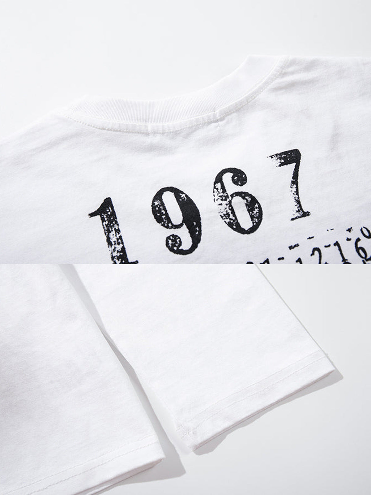 Distressed long sleeve shirt – back '1967' and hem close-up | XoKool