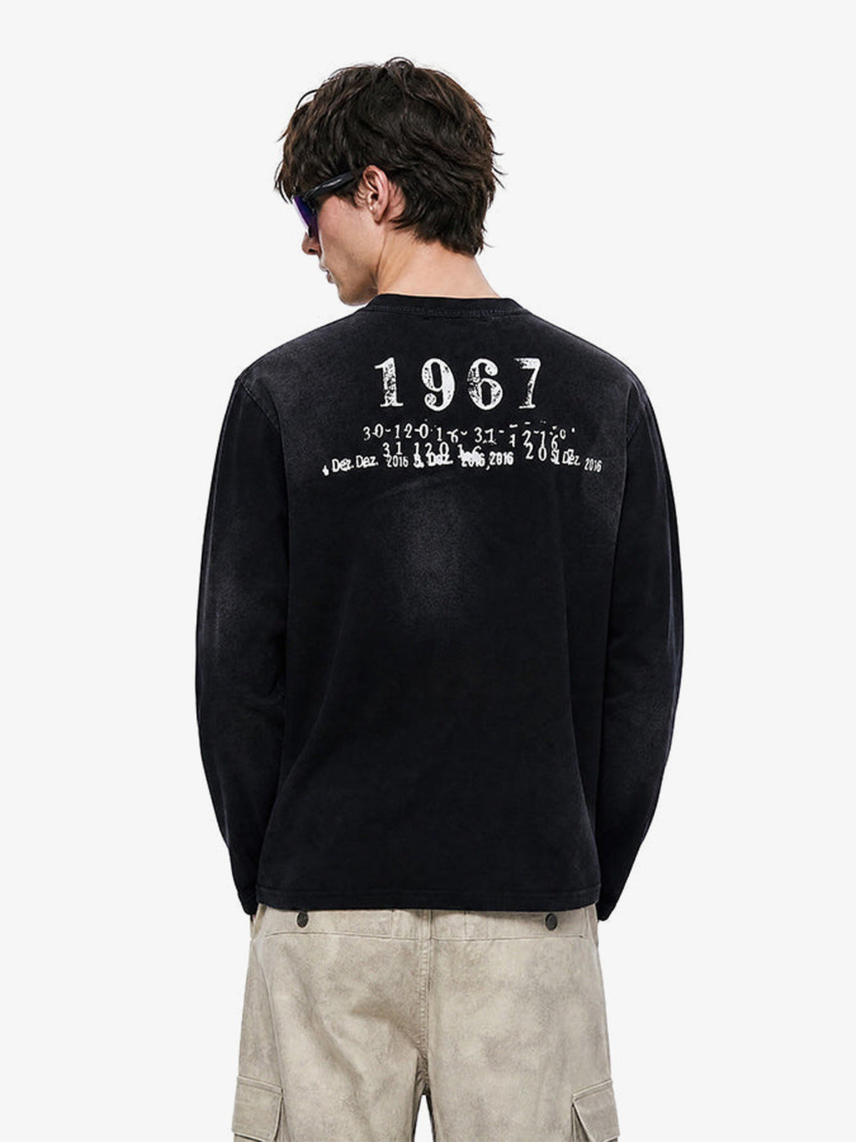 Distressed Long Sleeve Shirt with Red Cross Print – Black, on model back | XoKool