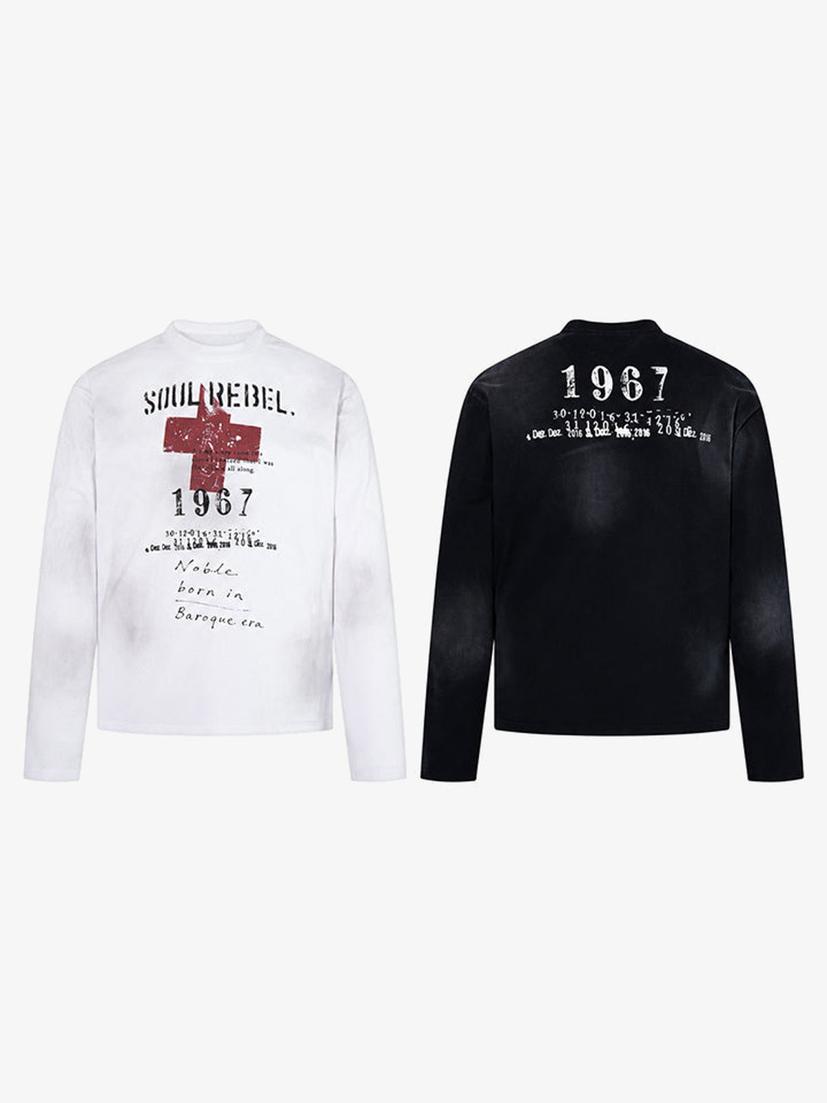 Distressed long sleeve shirt – White and Black, front and back | XoKool