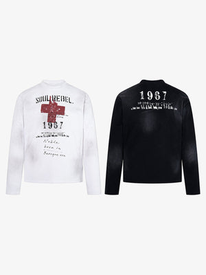 Distressed long sleeve shirt – White and Black, front and back | XoKool