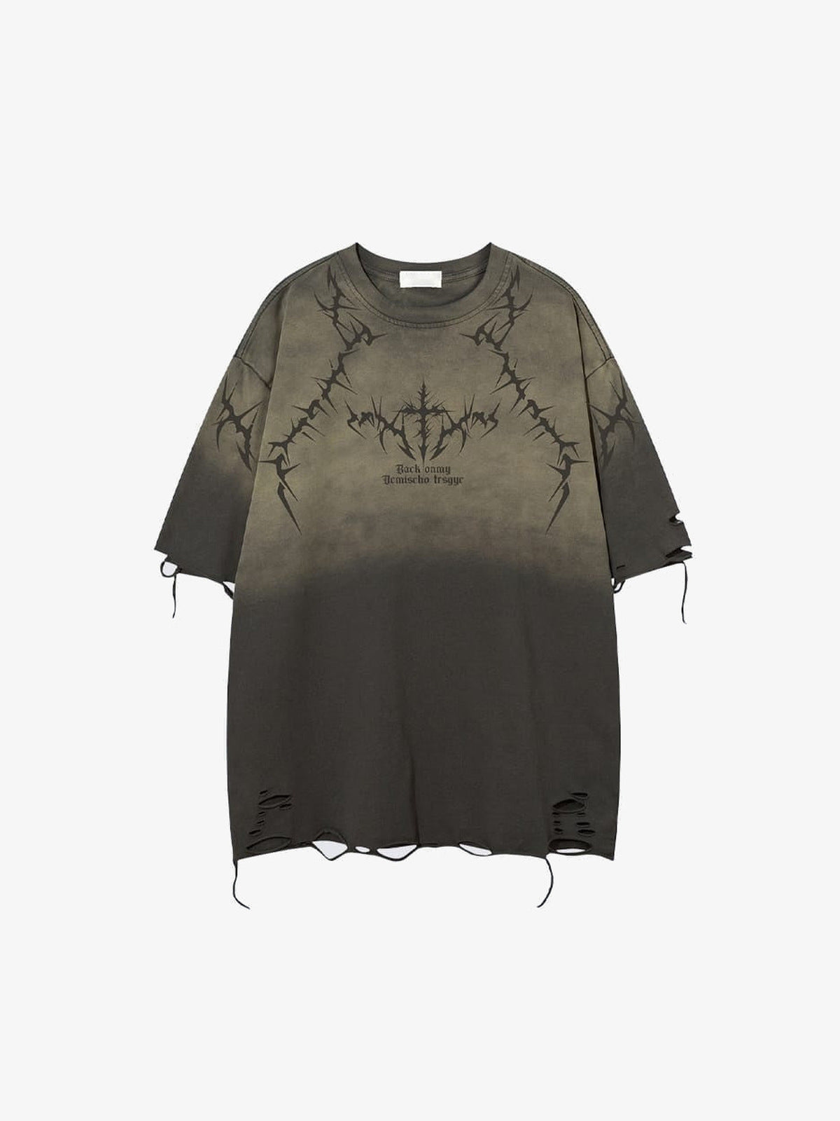 Distressed Ombre T-Shirt with Thorn Vine Print – Grey front flat lay | XoKool