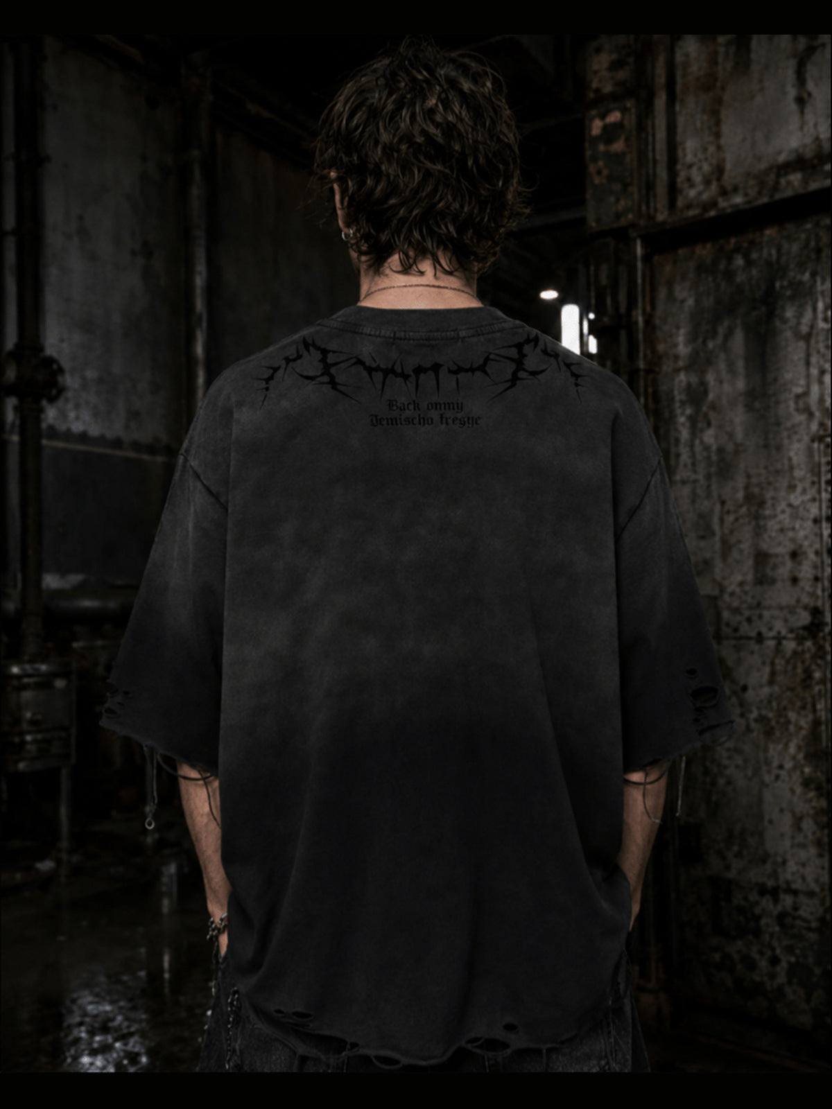 Distressed ombre t-shirt – On model, black, back | XoKool