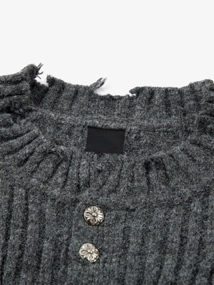 Distressed sweater – Charcoal, buttons and inner neck close-up | XoKool