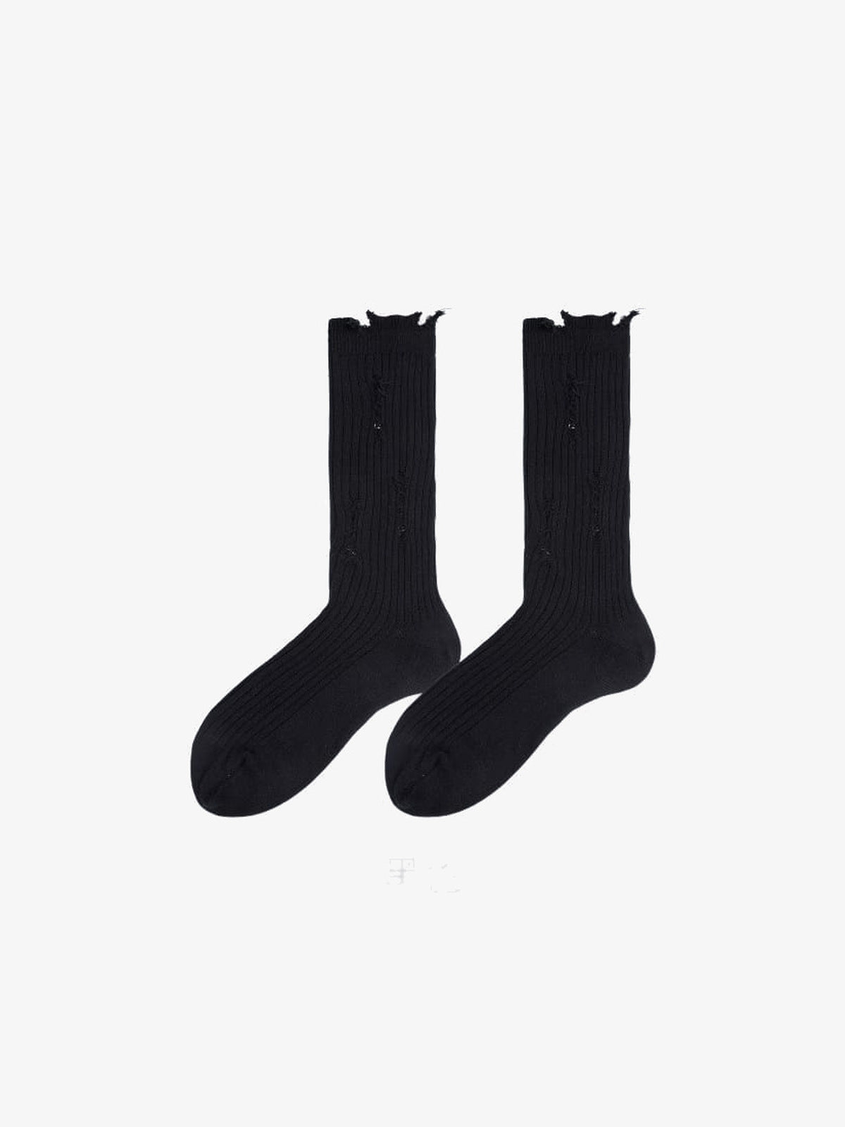 Distressed gerippte Slouch Crew Socken – Schwarz, flach | XoKool