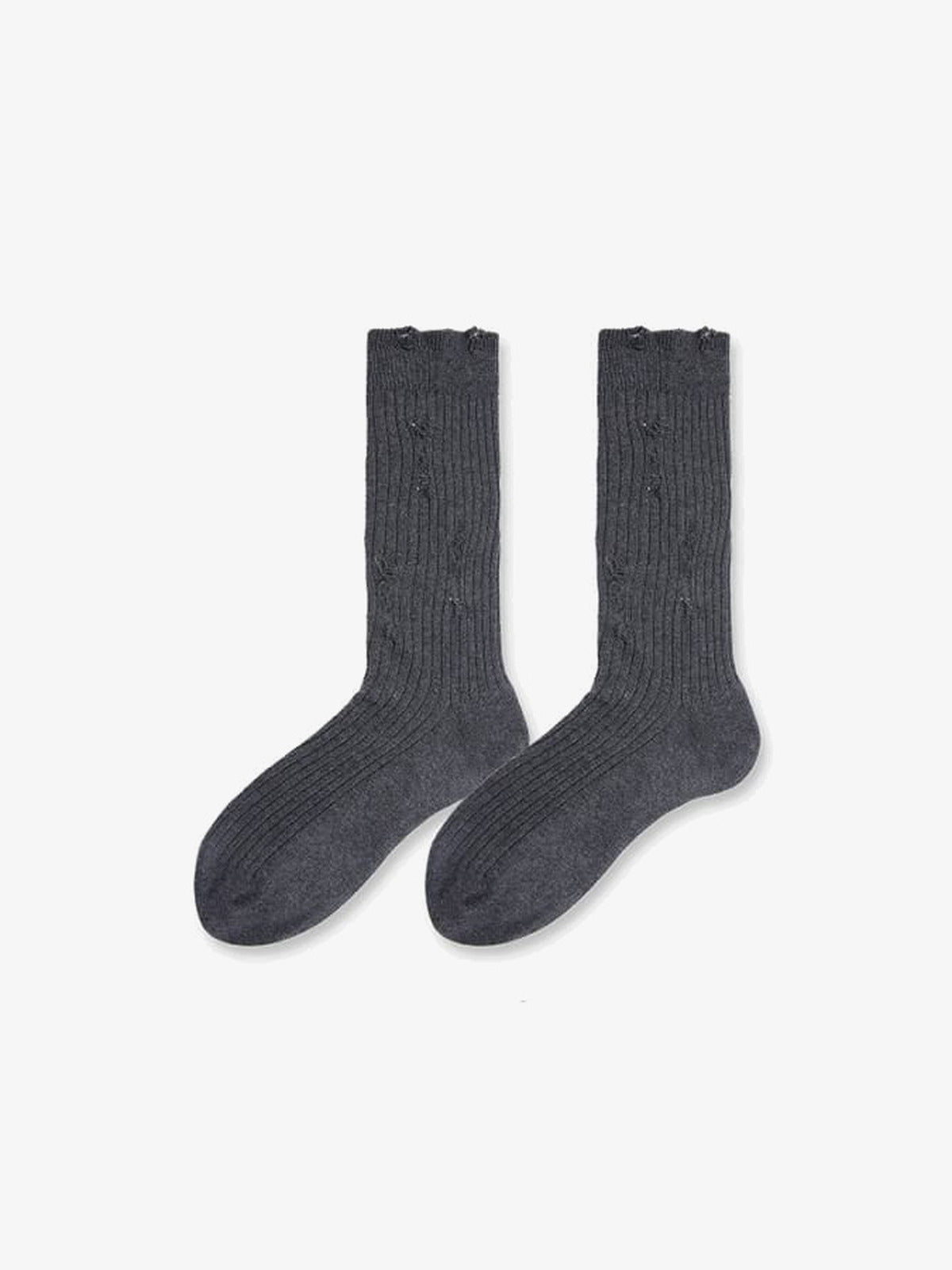 Calcetines slouch de canalé desgastados (distressed) – Gris oscuro, vista plana | XoKool