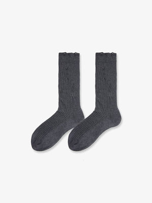 Calcetines slouch de canalé desgastados (distressed) – Gris oscuro, vista plana | XoKool