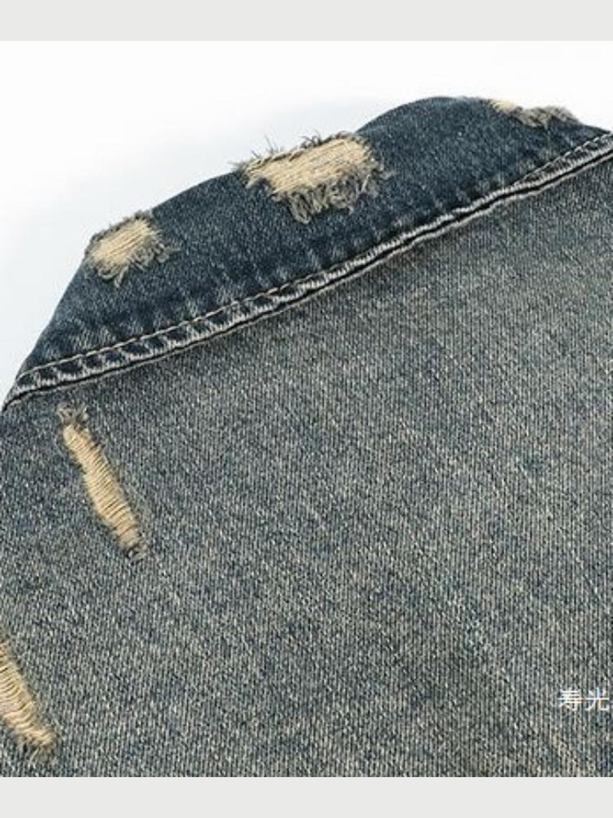 Denim Shirt – distressed shoulder close-up | XoKool