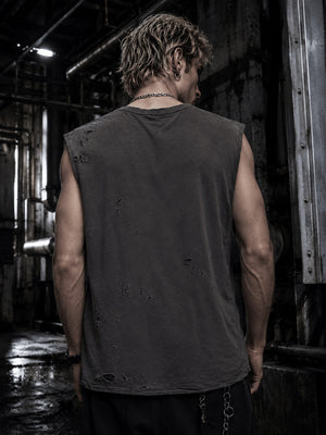 Distressed Skeleton Hand Graphic Tank Top – on model, back | XoKool