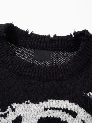 Skull sweater – Black, neckline close-up | XoKool