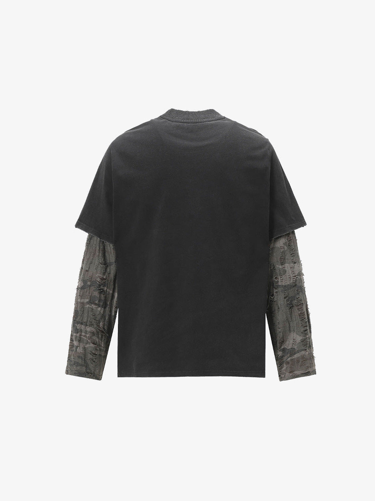 Distressed Sleeve Layered Long Sleeve Tee with Script Print – back view | XoKool