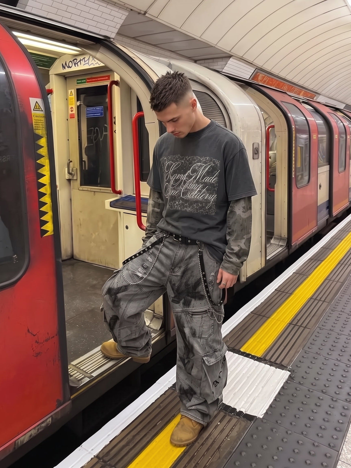 Distressed layered long sleeve – street photo, subway | XoKool