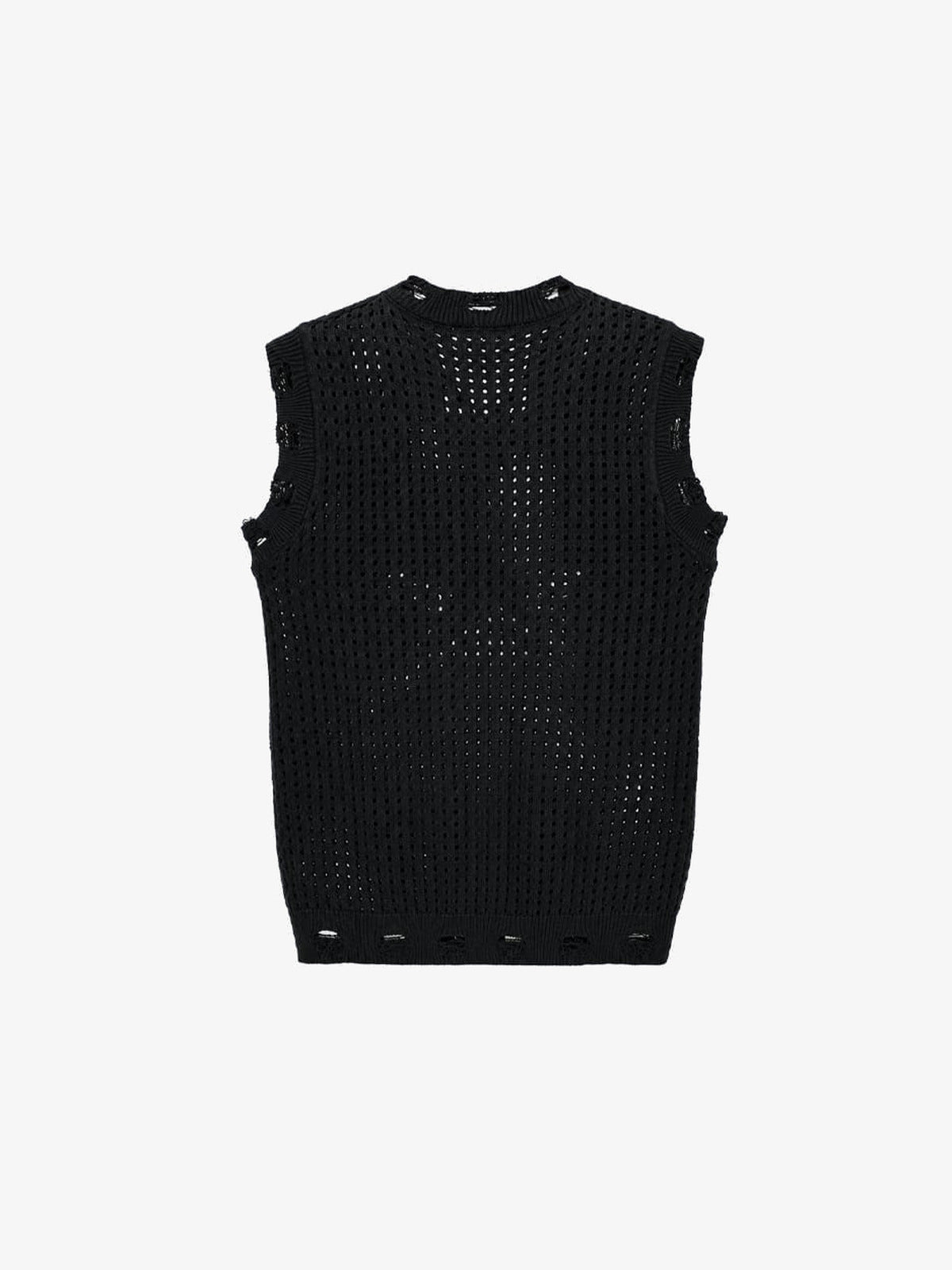 Distressed Strickweste mit Stern in offener Strickoptik – Schwarz, Rückansicht | XoKool