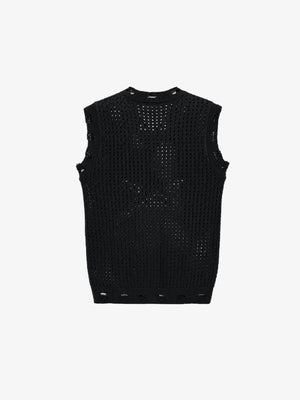 Distressed Strickweste mit Stern in offener Strickoptik – Schwarz, Rückansicht | XoKool