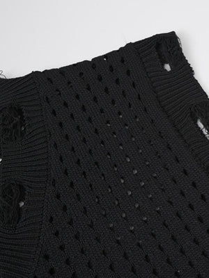 Strickweste mit Stern – Distressed-Saum Nahaufnahme | XoKool