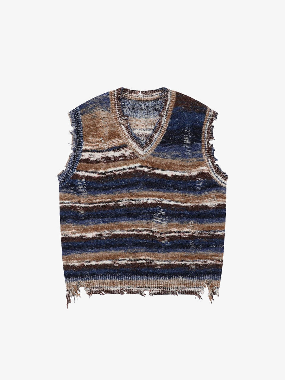 Distressed Gestreifte Pullunder mit V-Ausschnitt – Marineblau gestreift, vorne | XoKool