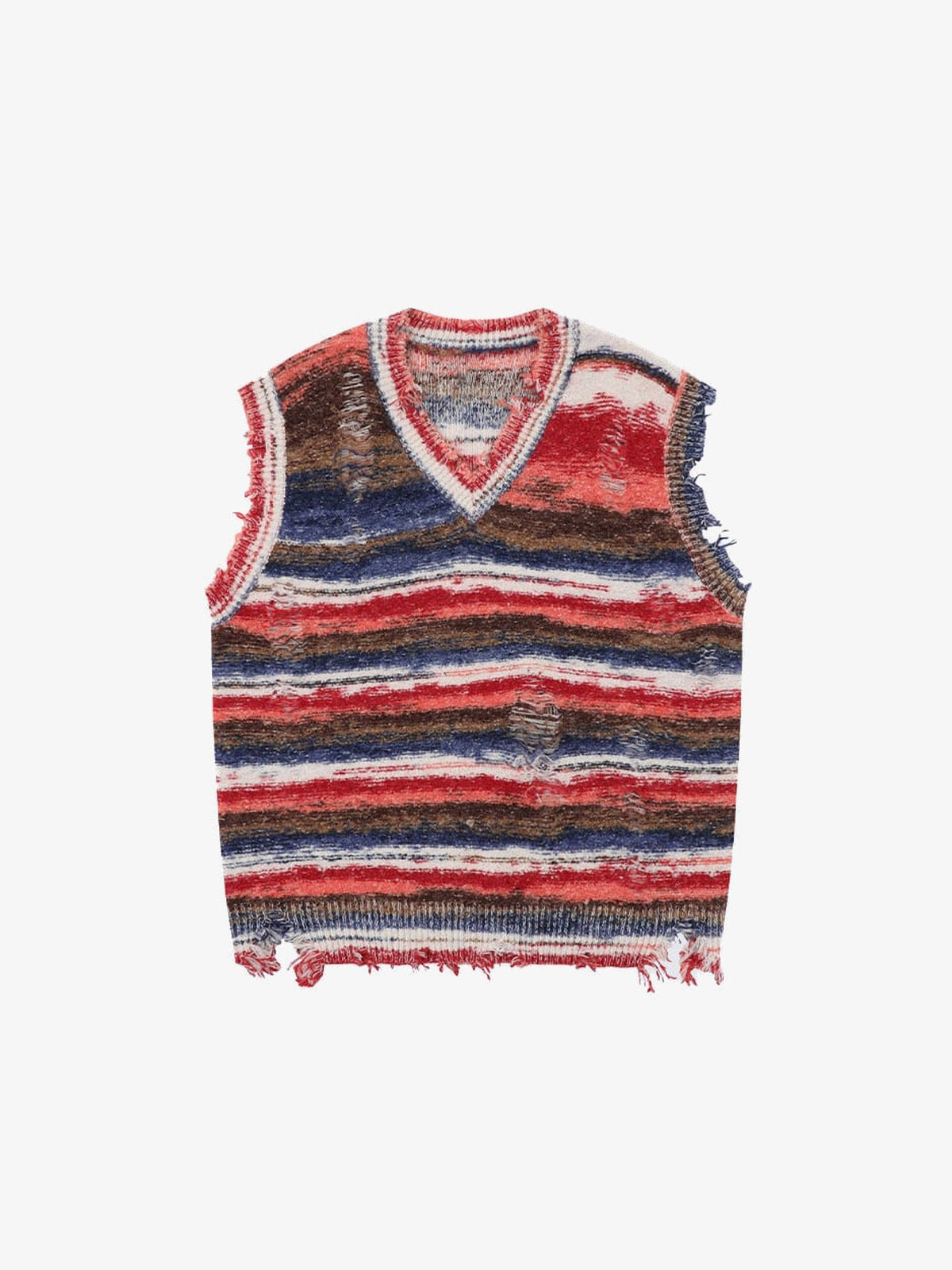 Distressed Gestreifte Pullunder mit V-Ausschnitt – Rot gestreift, vorne | XoKool