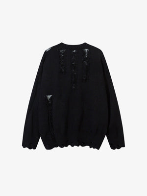 Distressed Strickpullover – Schwarz, Rückansicht | XoKool