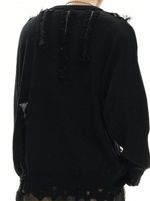 Distressed Strickpullover – Schwarz, am Model, Rückansicht | XoKool