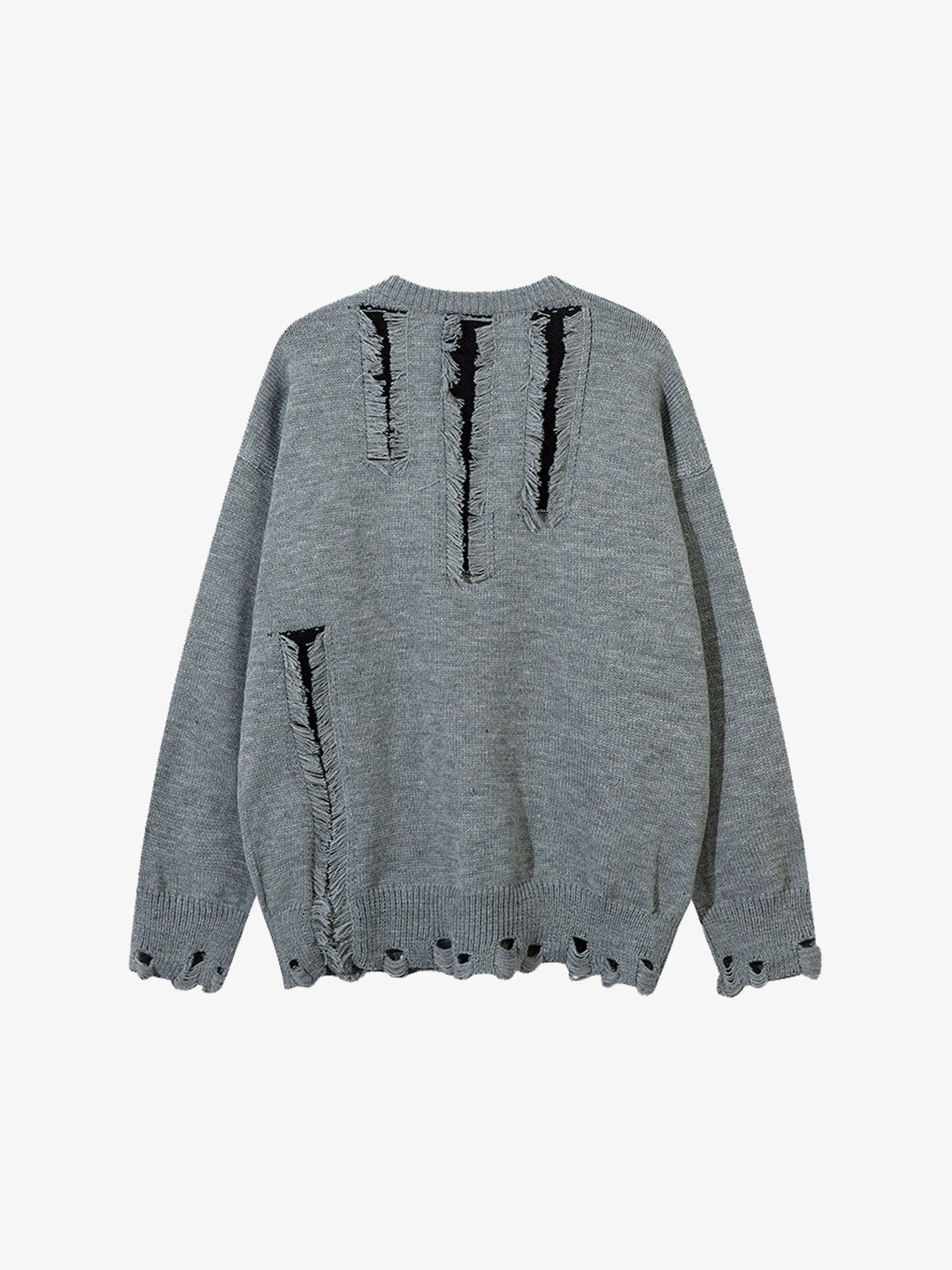 Distressed Pullover mit ausgefransten Ladder Rips – Grau, Rückansicht | XoKool