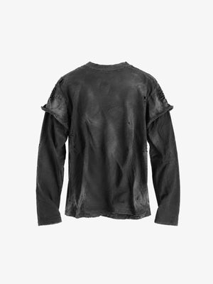 Distressed Washed Black Layered Long Sleeve Tee – back flat | XoKool