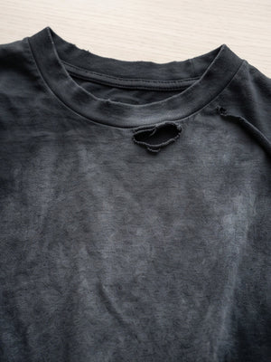 Distressed Washed Black Layered Long Sleeve Tee – collar distressing close-up | XoKool