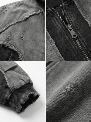 Distressed Kapuzenjacke – Nahaufnahmen von Distressed-Details und Reißverschluss | XoKool