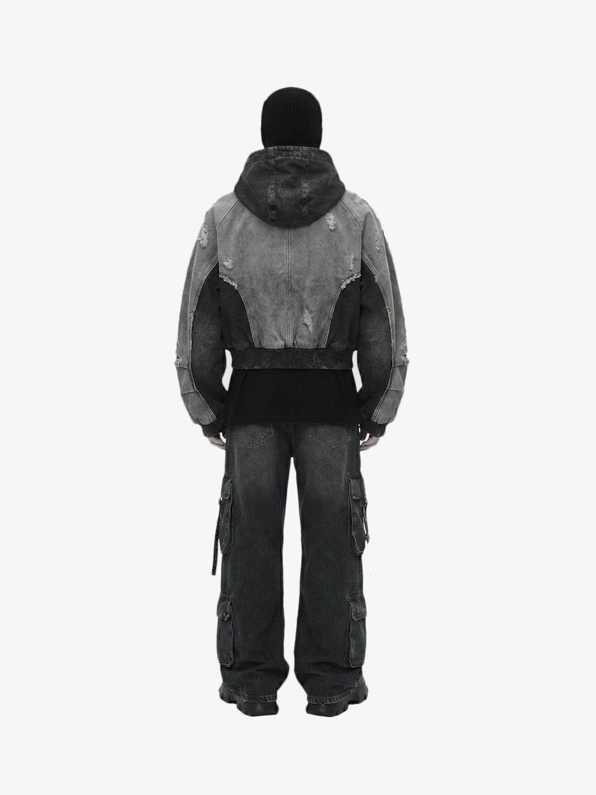Distressed Kapuzenjacke – am Model, Rückansicht (Ganzkörper) | XoKool