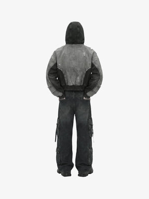 Distressed Kapuzenjacke – am Model, Rückansicht, Kapuze auf | XoKool