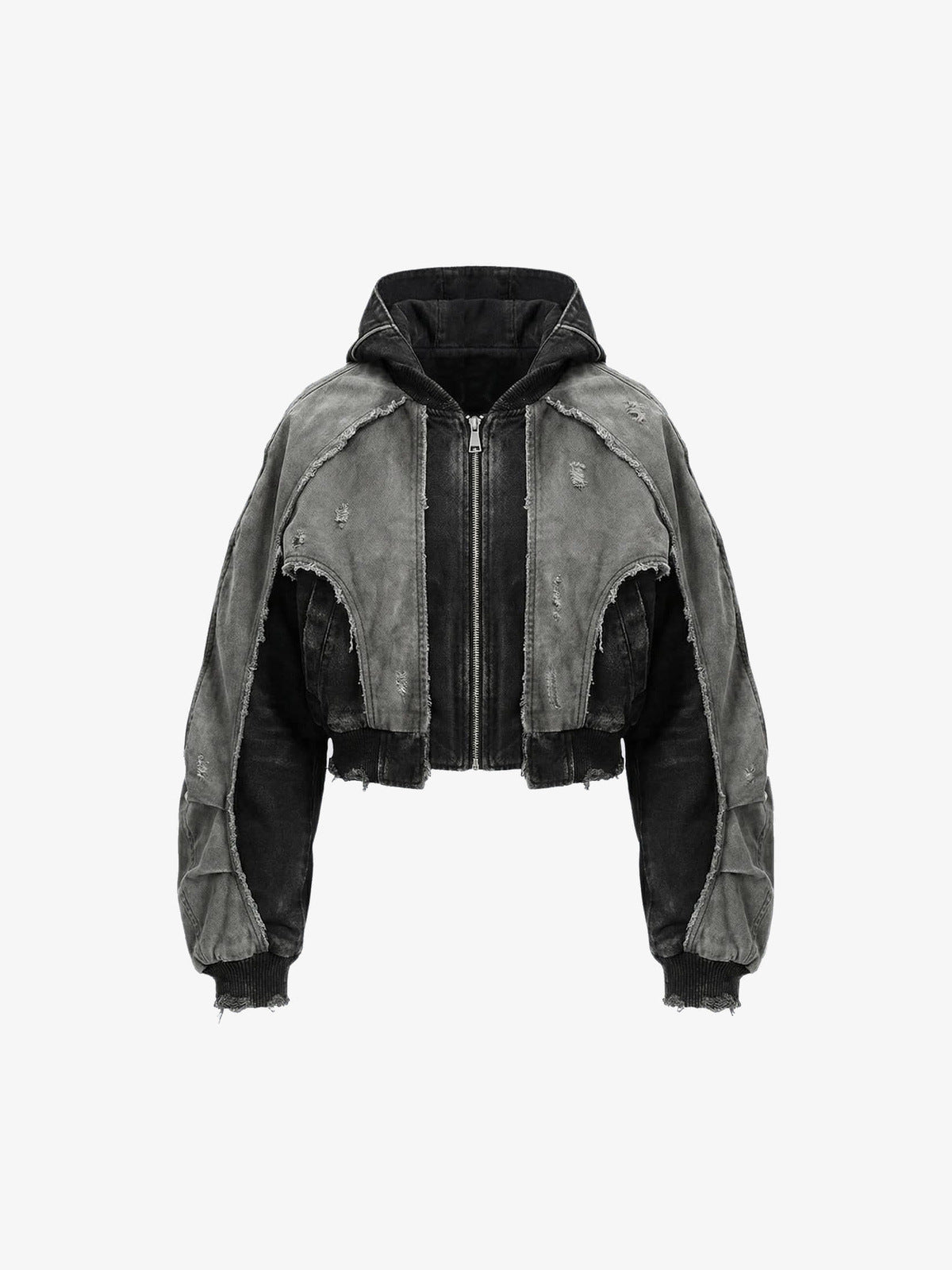 Distressed Cropped Kapuzenjacke in Washed Grey – Washed Grey, Vorderansicht | XoKool