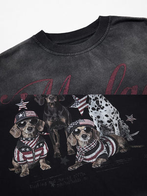 Dog long sleeve tee – neckline and dog print close-up | XoKool