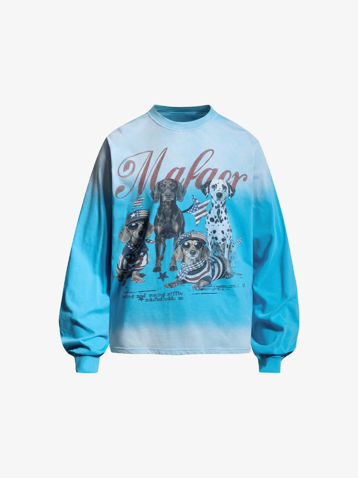 Dog T Shirt, Washed Long Sleeve with Dalmatian Print – Washed Blue, front view | XoKool