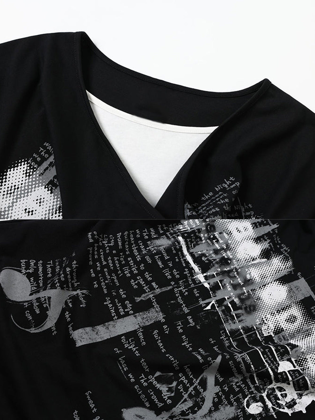 Doppellagiges Longsleeve – Ausschnitteinsatz und Print, Nahaufnahme | XoKool
