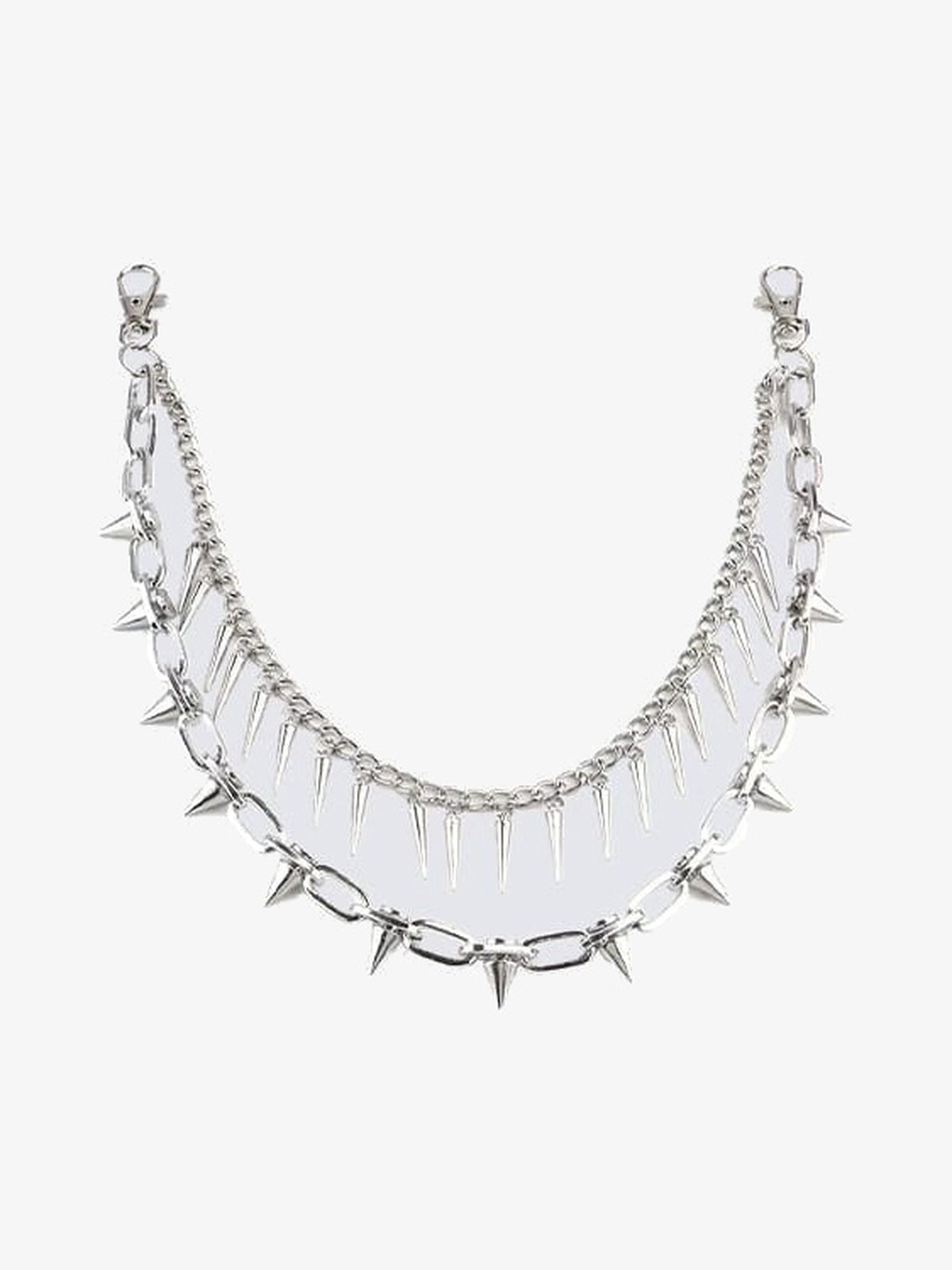 Doppellagige Hosenkette mit Nieten in Silber – silberne Kette, Ansicht flach | XoKool