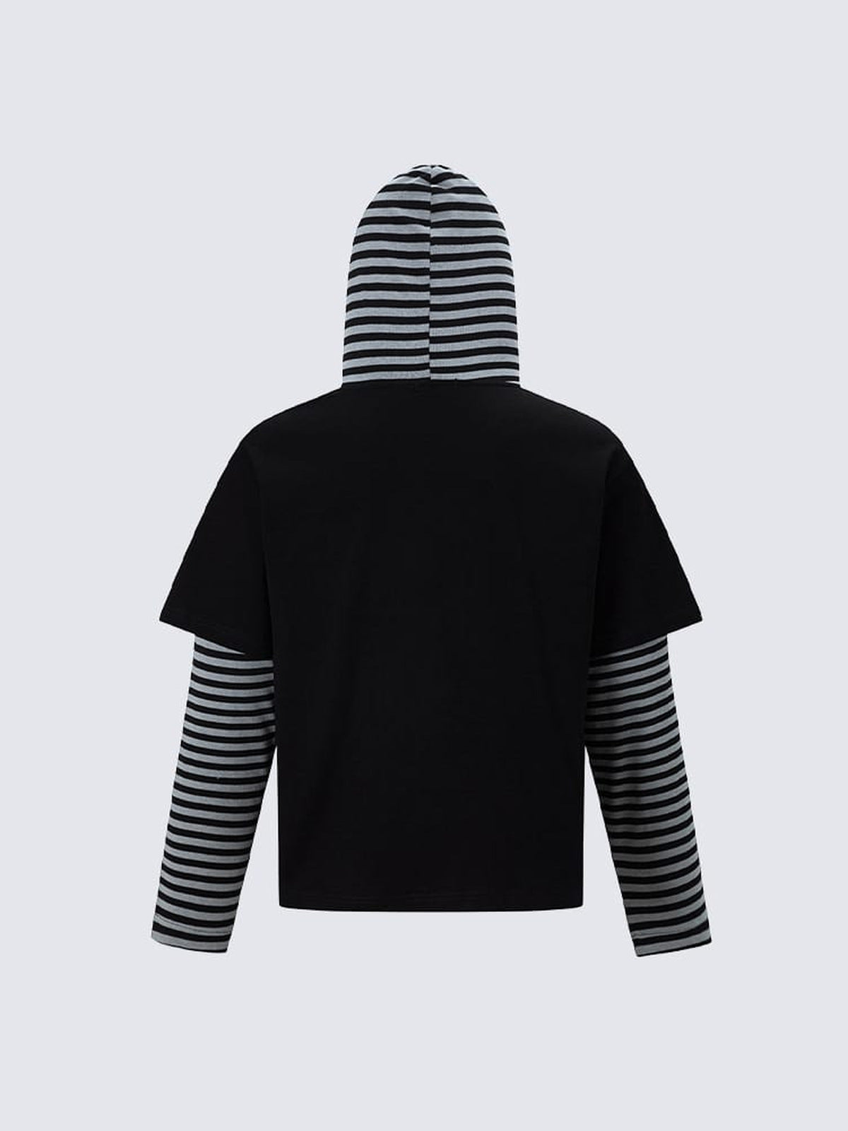Layered striped hoodie – Black, back view | XoKool
