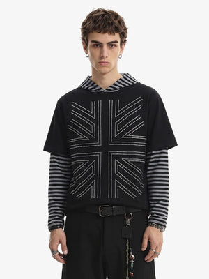 Layered striped hoodie – Black, on model front | XoKool