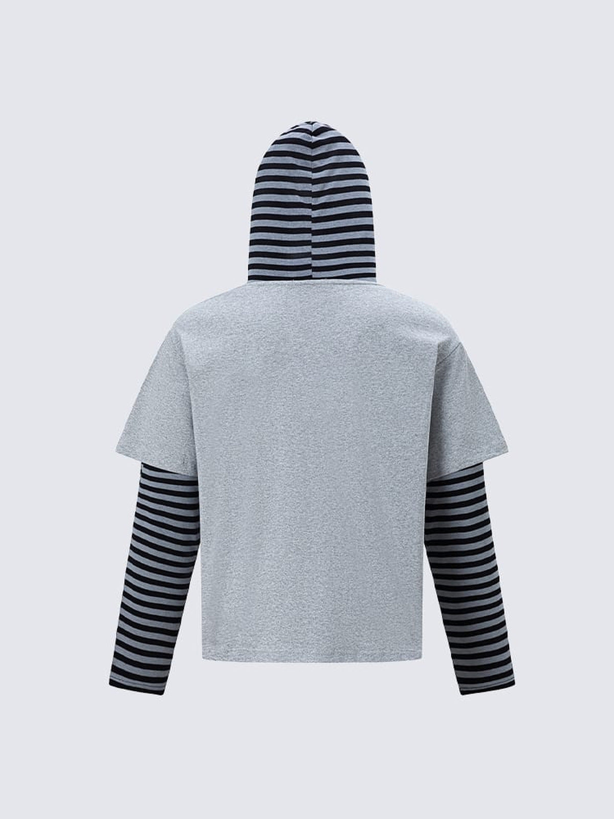 Double Layer Striped Sleeve Hoodie – Heather Grey, back view | XoKool