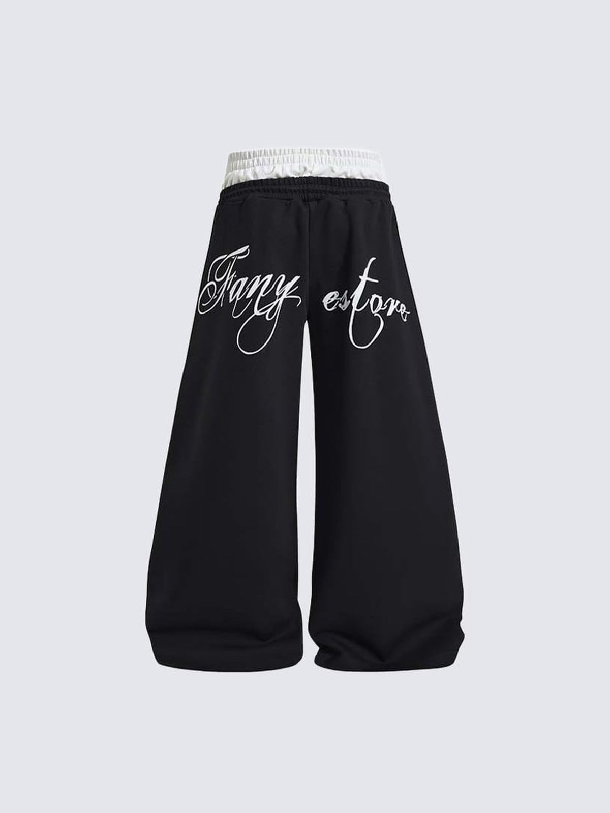 Pantalones deportivos de pierna ancha con doble cintura y estampado de letras – negro, vista trasera | XoKool