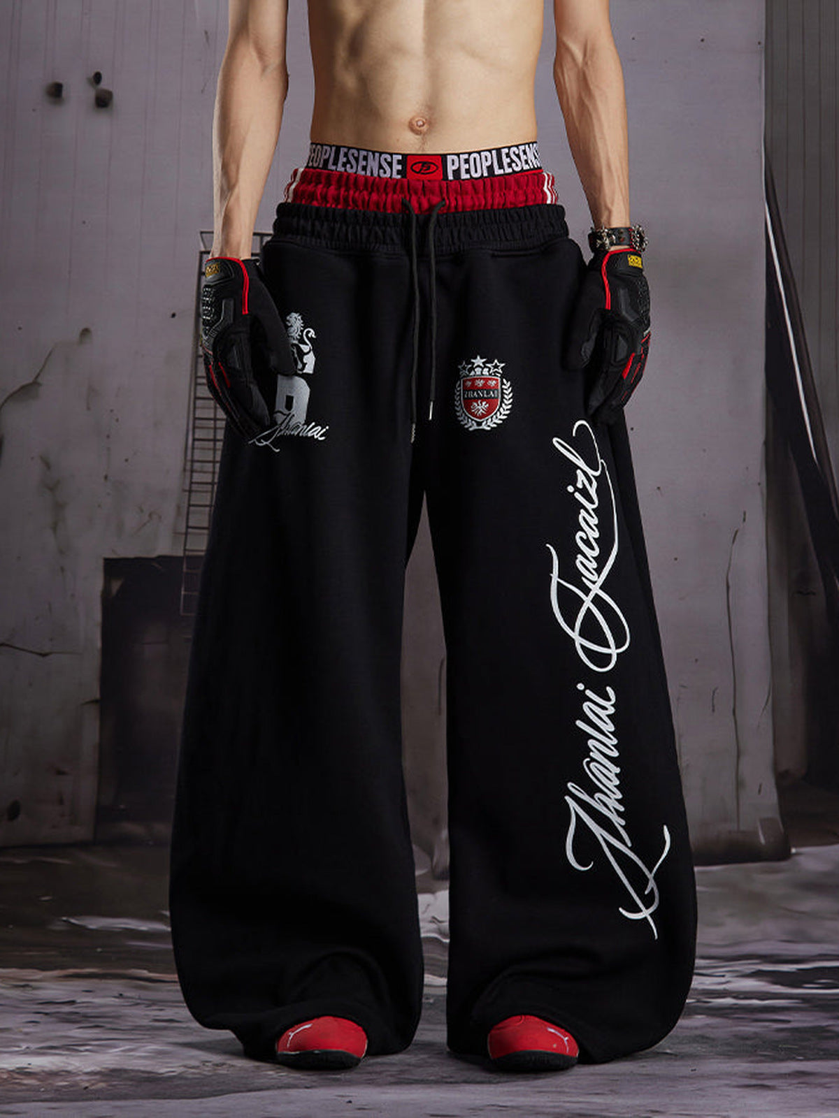 Lion Graphic Sweatpants – on model, Black front | XoKool