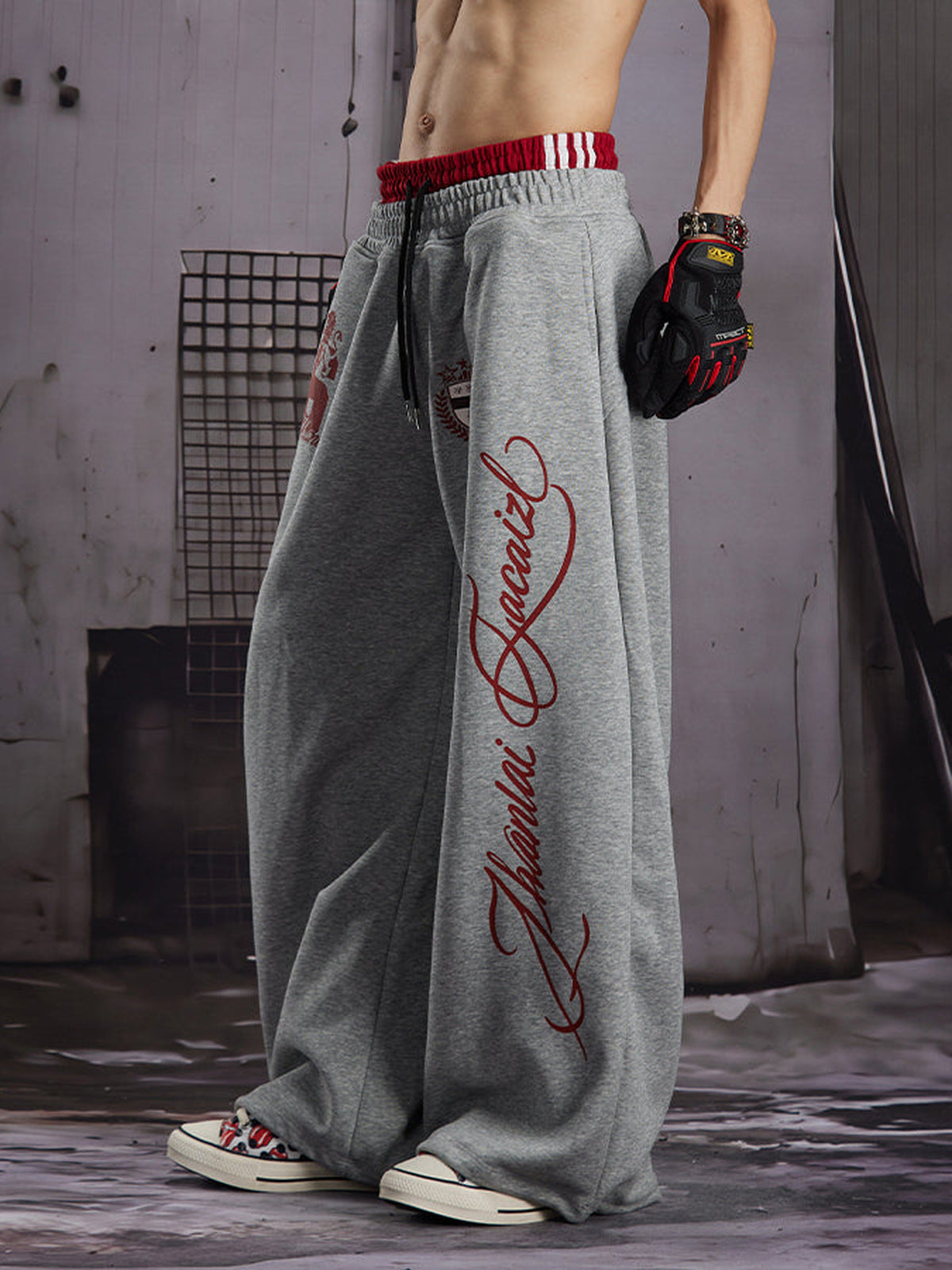 Lion Graphic Sweatpants – on model, Grey side | XoKool