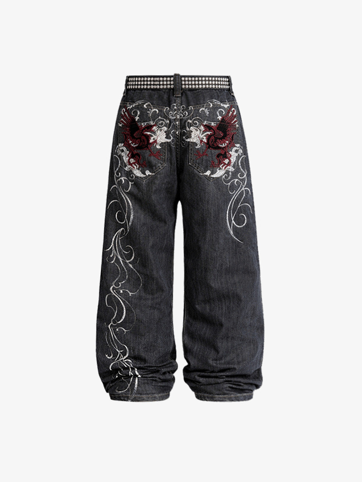 Dragon embroidered jeans – back flat lay | XoKool