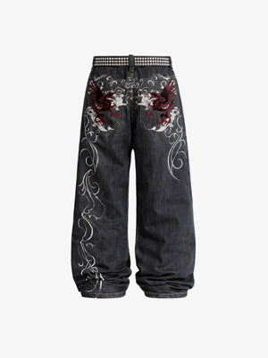 Dragon embroidered jeans – back flat lay | XoKool