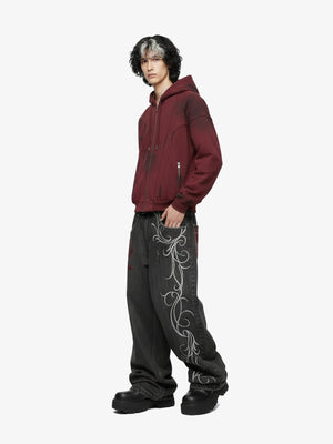 Dragon Embroidered Black Baggy Jeans – on model, side | XoKool